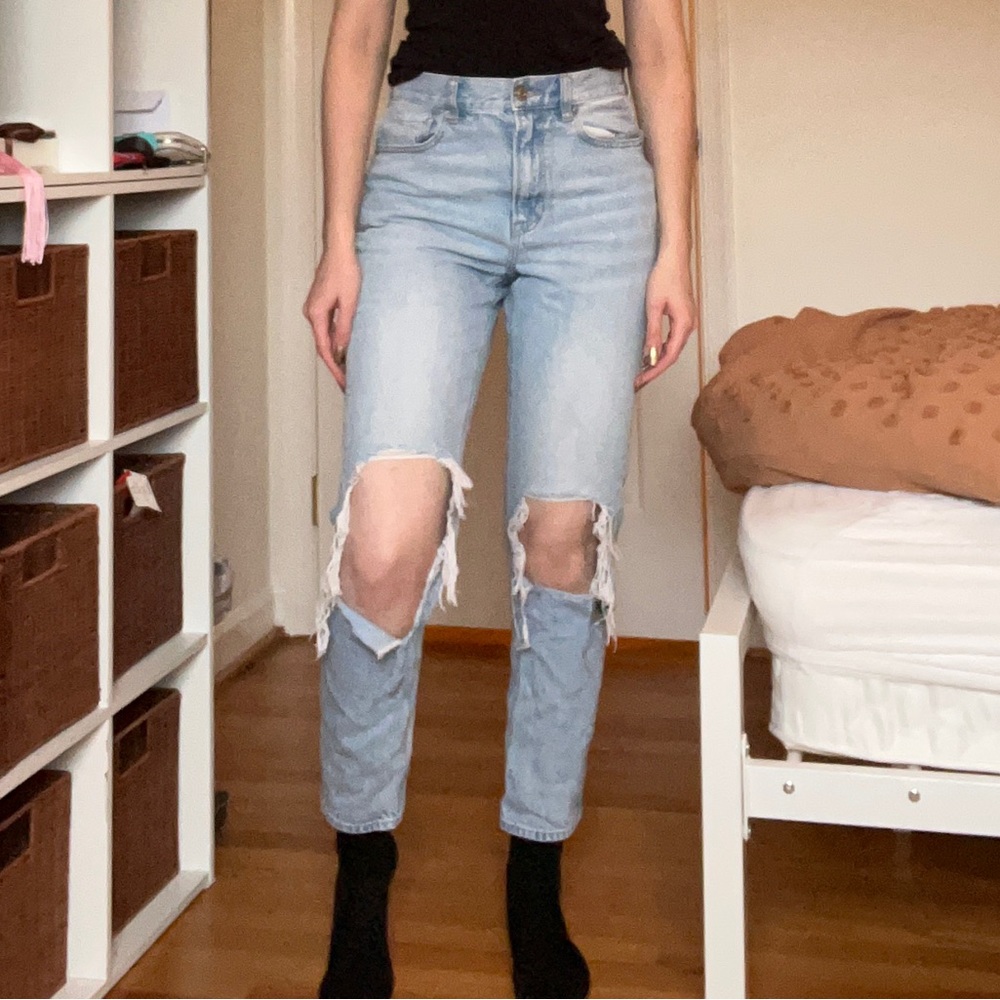 Item: Distressed light wash mom jeans